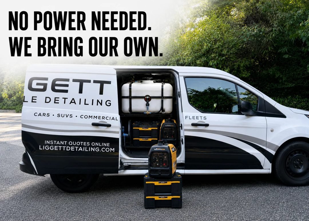 Do you need to provide power? No - we bring our own. Self-contained on-board generators in the Liggett detailing van.